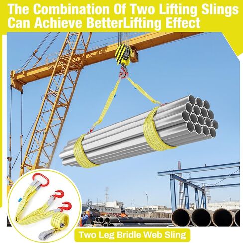 2 Pcs 3.3 FT Heavy Duty Polyester Lifting Rigging Straps Two Leg Bridle Web Sling with Hook & Twist Eye Lift Strap for Hoist Engine Crane Truck Tow Tree Stump 13227 Lbs Load Capacity, Yellow in Saudi Arabia