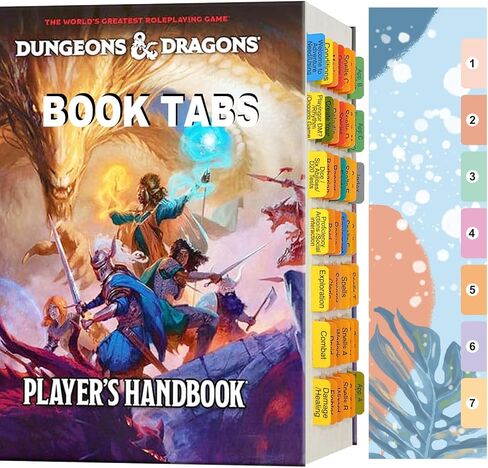 فهرس علامات تبويب لدليل D&D 2024 مشغل (كتاب غير مدرج) ، 56 D&D Core Core Color PVC Clear PVC LABS ، تصميم محتوى على الوجهين وعلامات التبويب القابلة لإعادة تحديد موقعها in Kuwait