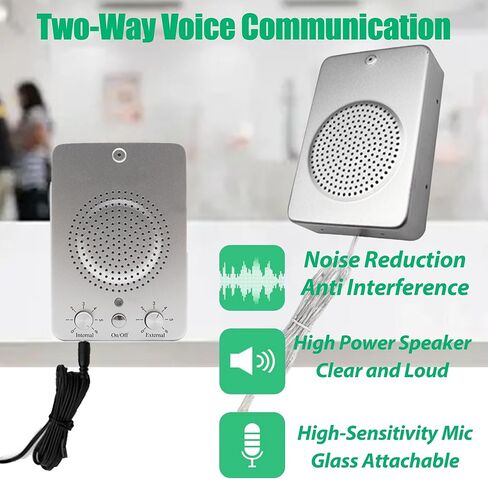 Window Speaker Intercom, 2 Way Voice Window Speaker Intercom System for Business with Microphone, Anti-Interference High Power for Bank Counter Hospital Office Communication, Glass Attached in Kuwait