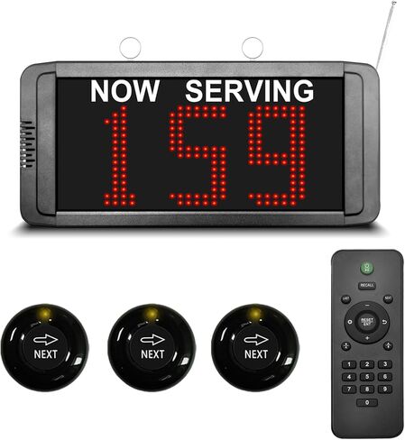 Wireless Queue Calling System Take a Number System with 3 Digit Now Serving Sign Display and 3 Next Call Buttons 1 Black Ticket Dispenser (Ticket Roll 2 Groups from 000-999) for Restaurant Bank Clinic Office Line Management in Kuwait