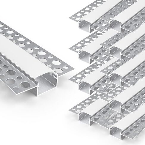 6-Pack 3.3FT/1M Plaster-in LED Channel, Trimless Recessed LED Strip Channel with Milky Diffuser, Drywall Aluminum LED Channel Profile for Drywall Ceiling Wall (Double-Edge) in Saudi Arabia