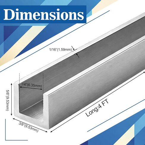 Wesiti 4 ft 1/4" U Channel Aluminum 1/16" Walls x 5/8" High Clear Anodized C Channel Aluminum 6063 Alloy T-6 Temper for Posters Signs Frame Displays - Durable U-shape Slot for Easy Installation 1 Pack in Saudi Arabia