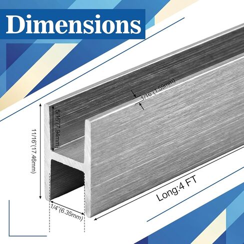 Wesiti 2 Pack 4 ft - 1/4″ Aluminum H Channel Molding - 6063-t6 Anodized Aluminum Divider Moulding, Satin Finish for Plywood, PVC, Posters, Signs, Frames & Display Stands in Saudi Arabia