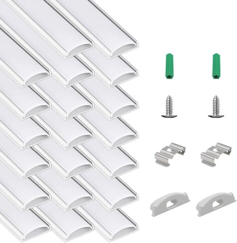 Aluminum Channel 3.3ft/1Meter for 12.5mm Wide Strip, Bendable LED Strip Light Channel Wall Indirect Lighting Recessed Aluminum LED for Wall Drywall (Silver Channel White Cover, 3.3FT 20Pack) in Saudi Arabia
