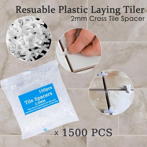 Tile Leveling System Kit,300pcs Reusable 1/16" Tile Leveler Spacers+1500pcs Cross-shaped Tile Spacers+6pcs Wrench+1pack 1/16" Replaceable Spare Steel T-Pin,Tools for Wall Floor Tile Adjustment in Kuwait
