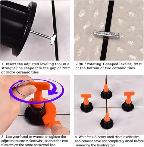 Tile Leveling System Kit,300pcs Reusable 1/16" Tile Leveler Spacers+1500pcs Cross-shaped Tile Spacers+6pcs Wrench+1pack 1/16" Replaceable Spare Steel T-Pin,Tools for Wall Floor Tile Adjustment in Kuwait