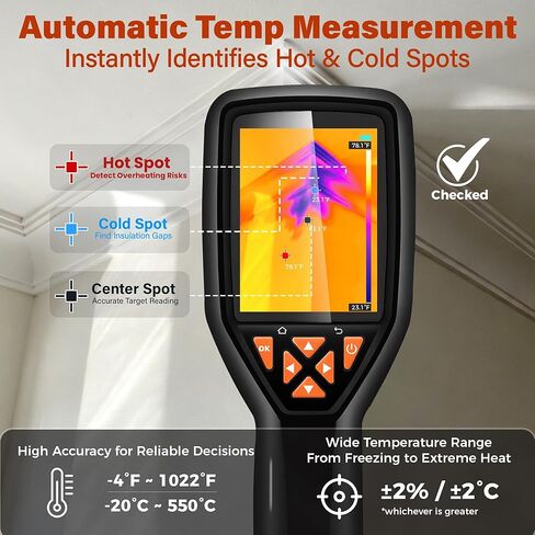 كاميرا تصوير حراري محمولة بدقة فائقة 320×240، معدل تحديث 25 هرتز، إنذار لدرجة الحرارة العالية/المنخفضة، عمر بطارية 8 ساعات للكشف عن تسرب المياه، الرطوبة المخفية وفحص المنزل in Kuwait