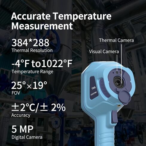 كاميرا تصوير حراري TK6، دقة 384 × 288 بالأشعة تحت الحمراء، 25 درجة * 19 درجة مجال الرؤية، تصوير حراري للتركيز اليدوي مع كاميرا مرئية 5 ميجابكسل للبناء، عمليات التفتيش الكهربائية، -4 درجة فهرنهايت إلى 1022 درجة فهرنهايت، شاشة تعمل باللمس 3.5 بوصة in Kuwait