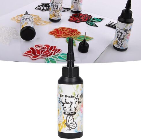 3D UV Resin Liner, 3D Printing Resin, Lightweight Pen Shape Styling Pen Fast Curing 20ml Capacity for Outlining for Tracing for Home (Black) in Saudi Arabia