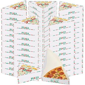200 Pack Pizza Slice Boxes Disposable Single Pizza Slice Storage Container with Colorful Print 9.3 x 9.1 x 1.8 Inch Paperboard Triangle Food Boxes Tray Holder for Birthday Wedding Party in Kuwait