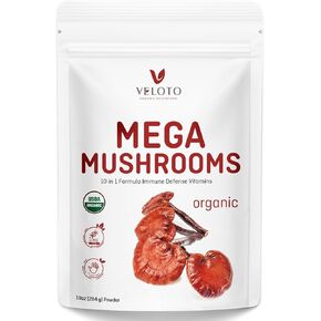 Organic Mega Mushroom Powder Blend,10 in 1 Complex Mushroom Extract Powder Herbal Supplement with Reishi, Cordyceps, Chaga, Lion's Mane, Vegan & More, Sustainably US Grown, Filler Free, 10oz in Saudi Arabia