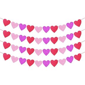 4 حزمة اللون الأحمر اللامع اللامع لافتات Garland Love Hearts Decorations Heart Banners for Valentine in Kuwait