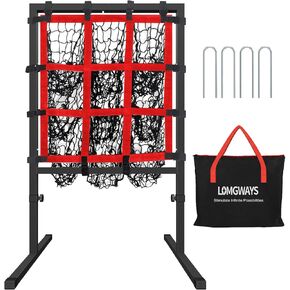 شبكة رمي البيسبول ذات 9 فتحات مع منطقة الضرب، هدف رمي الكرة اللينة المحمولة للبيسبول مع ارتفاع قابل للتعديل، 4 أوتاد أرضية وحقيبة حمل للرمي والضرب والضرب in Kuwait