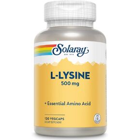 كبسولات SOLARAY L Lysine 500 mg - مكمل للأحماض الأمينية الأساسية ذات الشكل الحر - دعم صحي قوي مع حمض L-Lysine الأميني - تم التحقق منه معمليًا، ضمان لمدة 60 يومًا، 120 وجبة، 120 كبسولة نباتية in Kuwait
