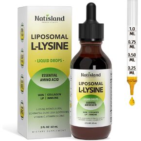 Liposomal L-lysine Monolaurin Liquid Drops, Lysine 1000MG Supplement for Adults & Kids, Echinacea & Elderberry with Vitamin C & D3, Zinc, for Lip & Skin Health, Collagen & Immune Support, 2 Fl Oz in Kuwait