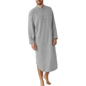 GTHTTT Men's Nightshirt for Long Sleeve Night Gown Plain Loose Buttons Bathrobes Comfy Pajama Dress Sleeping Wear Loungewear in Saudi Arabia