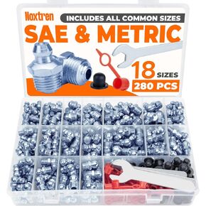 280 قطعة من تركيبات الشحوم، SAE وتركيبات زيرك الشحوم المترية 18 مقاسًا قياسيًا، مستقيم 45-90 درجة مع أغطية ومجموعة مفاتيح ربط (7-11 مم) لمسدس الشحوم in Kuwait