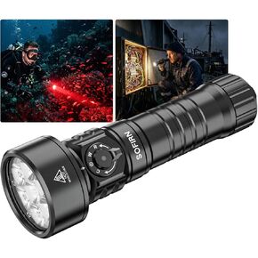sofirn SD11 Dive Light, 5000LM, CRI 90, Rechargeable Waterproof Flashlight with 660NM Red Light, 3000K-6500K, USB-C, IPX8, with 1/4" Mount, Lanyard, for Underwater Photography, Fishing, Water Work in Kuwait