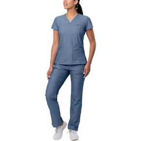 Adar Pro Everyday Expert Scrub Scrub للنساء - Screved V -neck Scrub Top & Tapered Draysring Pants in Kuwait