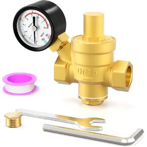 1/2 inch Brass Water Pressure Regulator Valve, Adjustable Pressure Reducing Valve DN15, with 0-220PSI Gauge, for Pipe Fitting in Kuwait