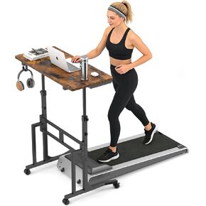 ikkle Standing Desk with Wheels, Adjustable Treadmill Desk, Rolling Bike Trainer Desk for Walking Pad Laptop, Phone Standing, Brown in Kuwait