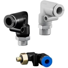 2 قطعة كوع سريع التوصيل باللونين الأبيض والأسود Pl8-02 سريع Pl4-M5 مضخة موصل أنابيب الهواء النحاس مطلي بالنيكل 10-03 كوع ملولب (Pl8-01 (أبيض)) in Kuwait