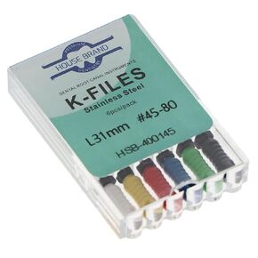400145 HSB Endodontic K-Files 31mm #45-80 Assorted Stainless Steel 6/Pk in Kuwait