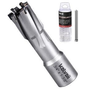 Kolvoii Carbide-Tipped Annular Cutter, 3/4" Diameter x 1-3/8" Depth, 3/4" Weldon Shank (2 Flat) TCT Mag Drill Bit for Stainless Steel, Cast Iron, Hard Steel, High-Speed Cutting with Pilot Pin in Kuwait