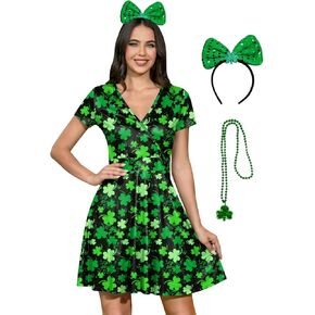 For G and PL St Patricks Day Women's Short Sleeve V Neck Wrap Dress in Kuwait