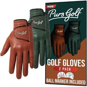 PUR3 Cabretta Leather Golf Gloves Men | 2 Pack Heritage Collection | Includes Putting Aim Ball Marker | Golf Glove Men Left Hand and Right Hand in Kuwait