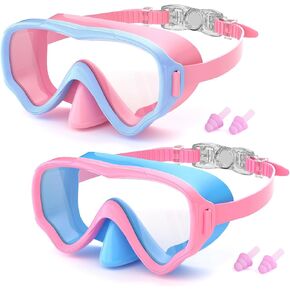 COOLOO 2 Packs Kids Goggles with Nose Cover, 180° Wide View Swimming Goggles for Kids 4-16, No More Hair Snags Anti-Fog No-Leak Snorkel Mask for Boys Girls Youth in Kuwait