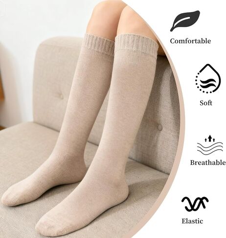 5 Pairs Knee Warm High Socks for Women Cotton Winter Sock in Kuwait
