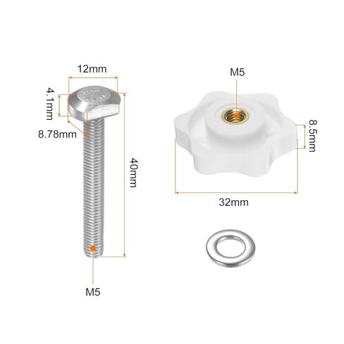 5Set T Track Bolts Knob Kit M5 x 40mm Threaded Bolts M5 x 32mm Hex Hand Nut Clamping Knob with Washer for Woodworking Jigs and Fixtures, White in Saudi Arabia