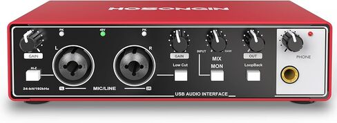 HOSONGIN USB Audio Interface for Beginners - 24Bit/192kHz, 48V Phantom Power, Plug & Play Recording for Podcast/Vocals/Guitar/Youtube, PC/Mac/iOS Compatible (New Red Metal) in Saudi Arabia