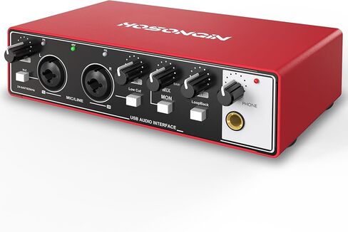 HOSONGIN USB Audio Interface for Beginners - 24Bit/192kHz, 48V Phantom Power, Plug & Play Recording for Podcast/Vocals/Guitar/Youtube, PC/Mac/iOS Compatible (New Red Metal) in Saudi Arabia