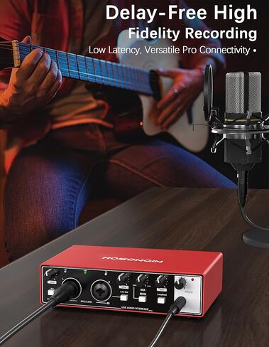 HOSONGIN USB Audio Interface for Beginners - 24Bit/192kHz, 48V Phantom Power, Plug & Play Recording for Podcast/Vocals/Guitar/Youtube, PC/Mac/iOS Compatible (New Red Metal) in Saudi Arabia