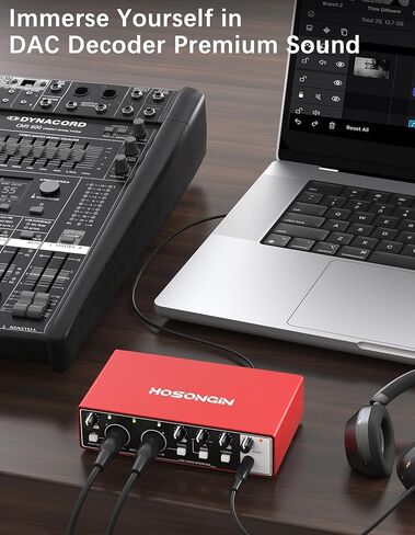 HOSONGIN USB Audio Interface for Beginners - 24Bit/192kHz, 48V Phantom Power, Plug & Play Recording for Podcast/Vocals/Guitar/Youtube, PC/Mac/iOS Compatible (New Red Metal) in Saudi Arabia