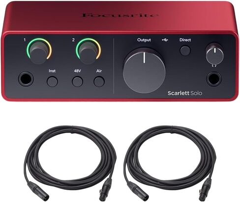 Focusrite Scarlett Solo 4th Gen Audio Interface AMS-SCARLETT-SOLO-4G Bundle with 2x OnStage MC-20 Production-Grade 20ft XLR to XLR Microphone Cable in Kuwait