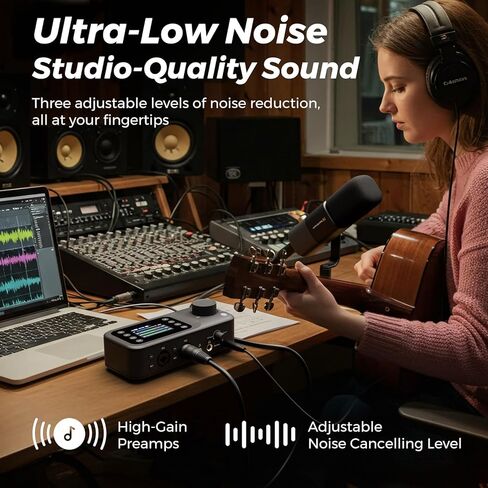 واجهة الصوت وخلاط الصوت NearStream AMIX40U للكمبيوتر والهواتف الذكية، 10 قنوات، مدخلات XLR/6.35 مم مزدوجة، طاقة فانتوم 48 فولت، مراقبة مزدوجة، شاشة LCD 2 بوصة، بلوتوث/AUX/USB، للبث الصوتي والبث والموسيقى in Saudi Arabia