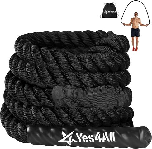 Yes4All Weighted Jump Rope, 2.8LB Heavy Skipping Rope with Anti-Slip Double Layer Handle & Protective Sleeve for Fitness, Cardio, Muscle Training - Carry Bag Included in Saudi Arabia