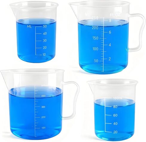 Plastic Beakers,Measuring cup, 4Size(50/100/250/500ml)-Polypropylene Graduated shatter-proof for Lab,Cooking,Science Experiments,DIY,Kitchen,Measuring Cup and Teaching in Saudi Arabia
