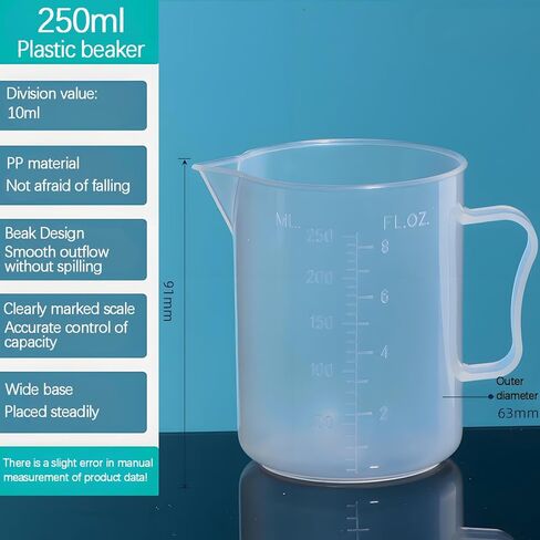 Plastic Beakers,Measuring cup, 4Size(50/100/250/500ml)-Polypropylene Graduated shatter-proof for Lab,Cooking,Science Experiments,DIY,Kitchen,Measuring Cup and Teaching in Saudi Arabia