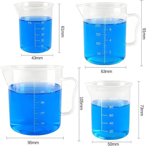 Plastic Beakers,Measuring cup, 4Size(50/100/250/500ml)-Polypropylene Graduated shatter-proof for Lab,Cooking,Science Experiments,DIY,Kitchen,Measuring Cup and Teaching in Saudi Arabia
