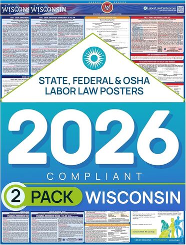 2026 Wisconsin Labor Law Poster – State & Federal Compliance in Spanish – OSHA, EEOC, FMLA, Minimum Wage – Durable, Laminated & Waterproof Workplace Employment Poster – Made in USA – 26" x 39.5" in Kuwait