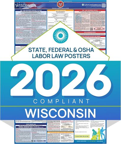 2026 Wisconsin Labor Law Poster – State & Federal Compliance in Spanish – OSHA, EEOC, FMLA, Minimum Wage – Durable, Laminated & Waterproof Workplace Employment Poster – Made in USA – 26" x 39.5" in Saudi Arabia
