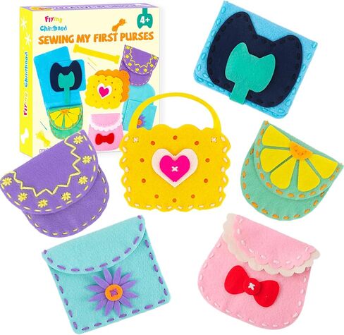 IROLEHOME Soft Felt DIY Sewing Kit for Kids Easy Purses Arts & Craft Kit as Beginners Sew Your Own Bags, Travel Toys Gifts for Girls Boys Develop Fine Motor Skills Age 5 6 7 8 9 10 in Kuwait