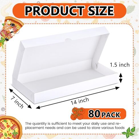 80 Pcs Pizza Boxes 14 x 7 x 1.5 Inch White Flatbread Box Cardboard Rectangular Take out Pizza Boxes Baking Containers Flatbread Box for Cake Cookies Food Pastry Bakery Charcuterie in Saudi Arabia