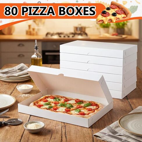 80 Pcs Pizza Boxes 14 x 7 x 1.5 Inch White Flatbread Box Cardboard Rectangular Take out Pizza Boxes Baking Containers Flatbread Box for Cake Cookies Food Pastry Bakery Charcuterie in Saudi Arabia
