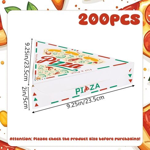 200 علبة من علب شرائح البيتزا، حاوية تخزين شريحة بيتزا واحدة يمكن التخلص منها مع طباعة ملونة، 9.3 × 9.1 × 1.8 بوصة، حامل صينية لصناديق الطعام المثلثة من الورق المقوى لحفلات أعياد الميلاد وحفلات الزفاف in Kuwait