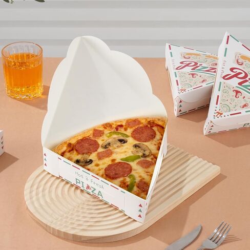 200 علبة من علب شرائح البيتزا، حاوية تخزين شريحة بيتزا واحدة يمكن التخلص منها مع طباعة ملونة، 9.3 × 9.1 × 1.8 بوصة، حامل صينية لصناديق الطعام المثلثة من الورق المقوى لحفلات أعياد الميلاد وحفلات الزفاف in Kuwait